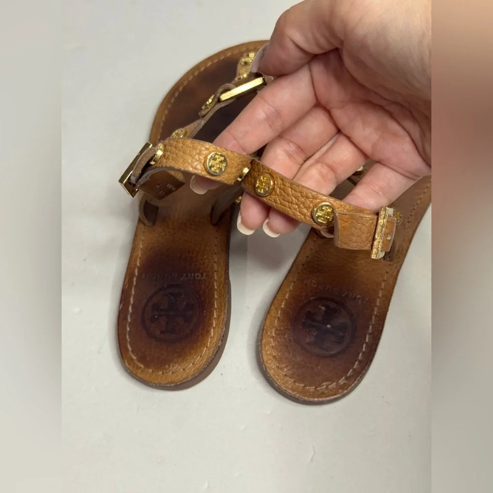Tory Burch Womens Leather Ankle Strap Sandals Sz US 6 T Strap Logo
